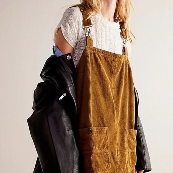knee length dresses for ladies FREE PEOPLE WE THE FREE OVERALL SMOCK MINI TOP / SAPPHIRE WASH 0308